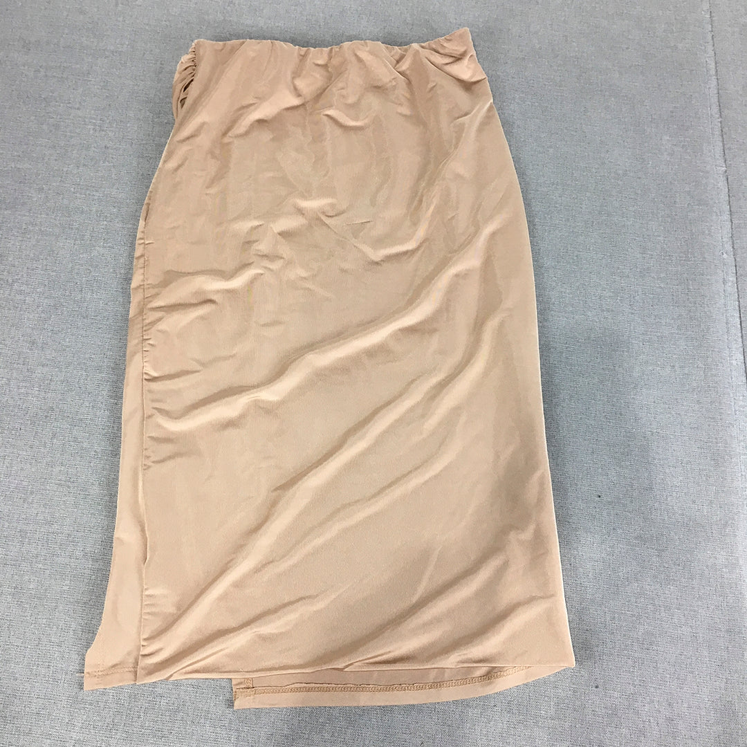 Morning Mist Womens Wrap Skirt Size 8 Nude Beige Straight Midi Elastic Waist