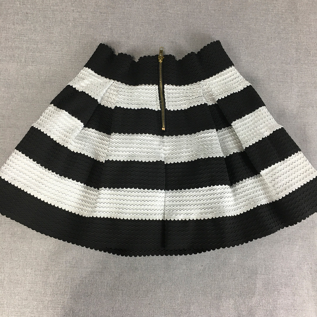 Blossom Womens Mini Skirt Size 10 Black White Striped Back Zip Pleated