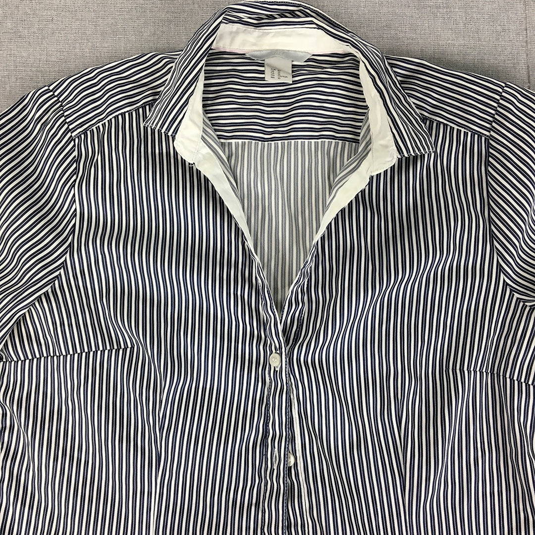 H&M Womens Shirt Size 10 Blue Striped Long Sleeve Button-Up Collared Top