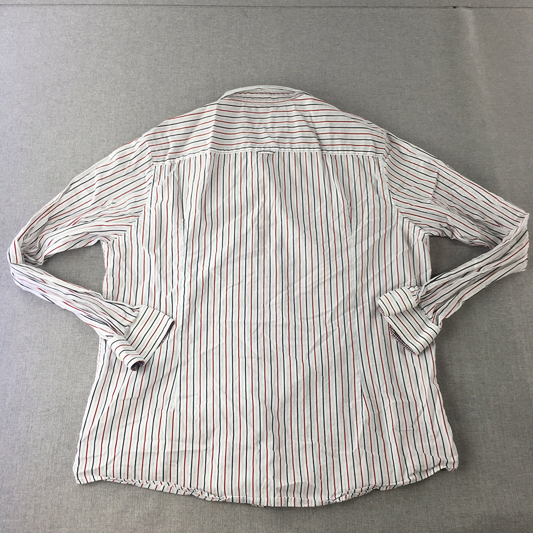 Ben Sherman Mens Shirt Size XL White Striped Long Sleeve Button-Up Collared