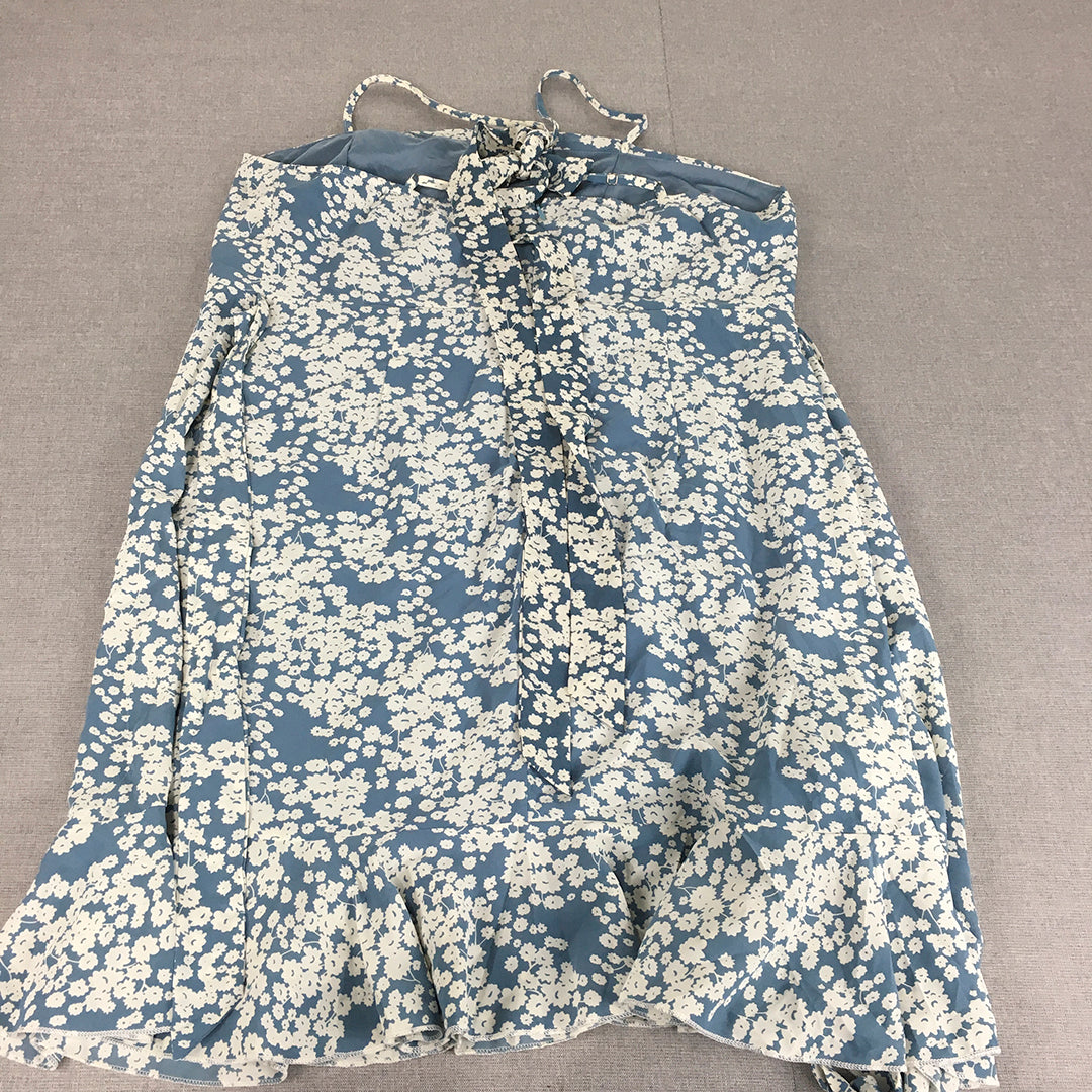 You & All Womens Mini Dress Size 18 Blue White Floral Sleeveless A-Line