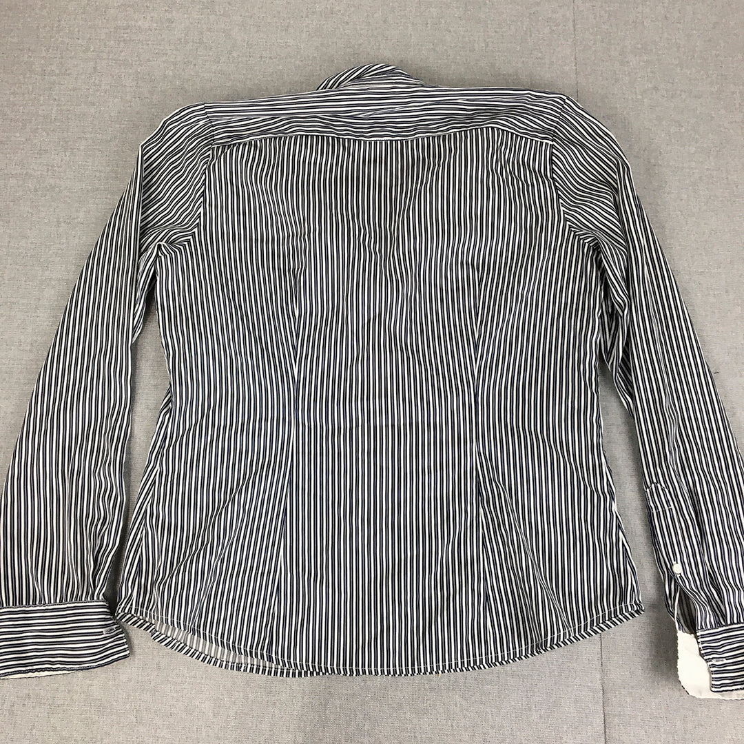 H&M Womens Shirt Size 10 Blue Striped Long Sleeve Button-Up Collared Top