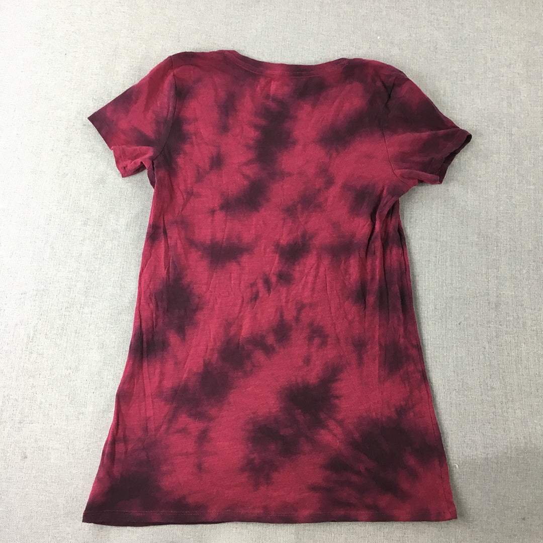 Victoria's Secret Sport Womens T-Shirt Size XS Red Tie-Dye V-Neck Top