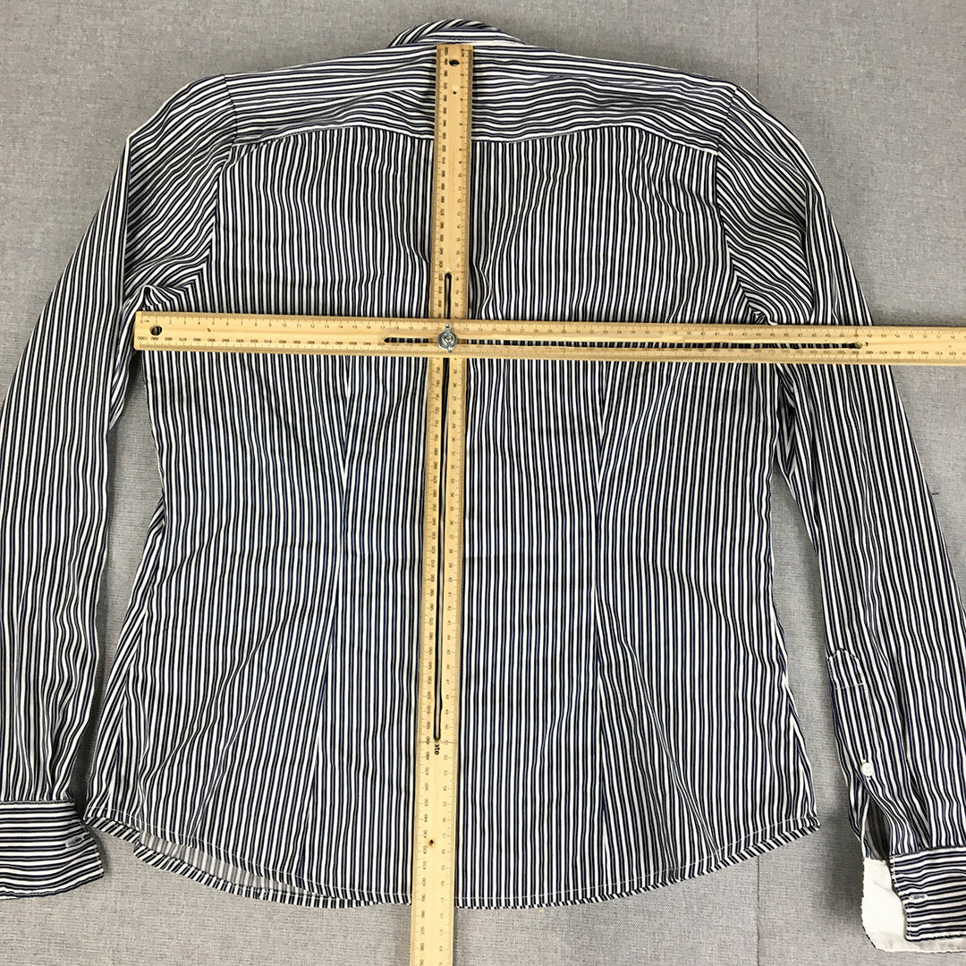 H&M Womens Shirt Size 10 Blue Striped Long Sleeve Button-Up Collared Top