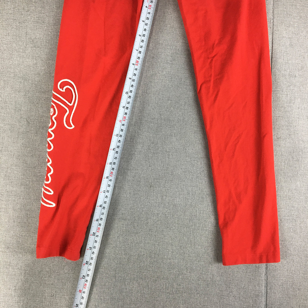 Tommy Hilfiger Kids Girls Leggings Size L (12 - 14 Yrs) Red Activewear Pants