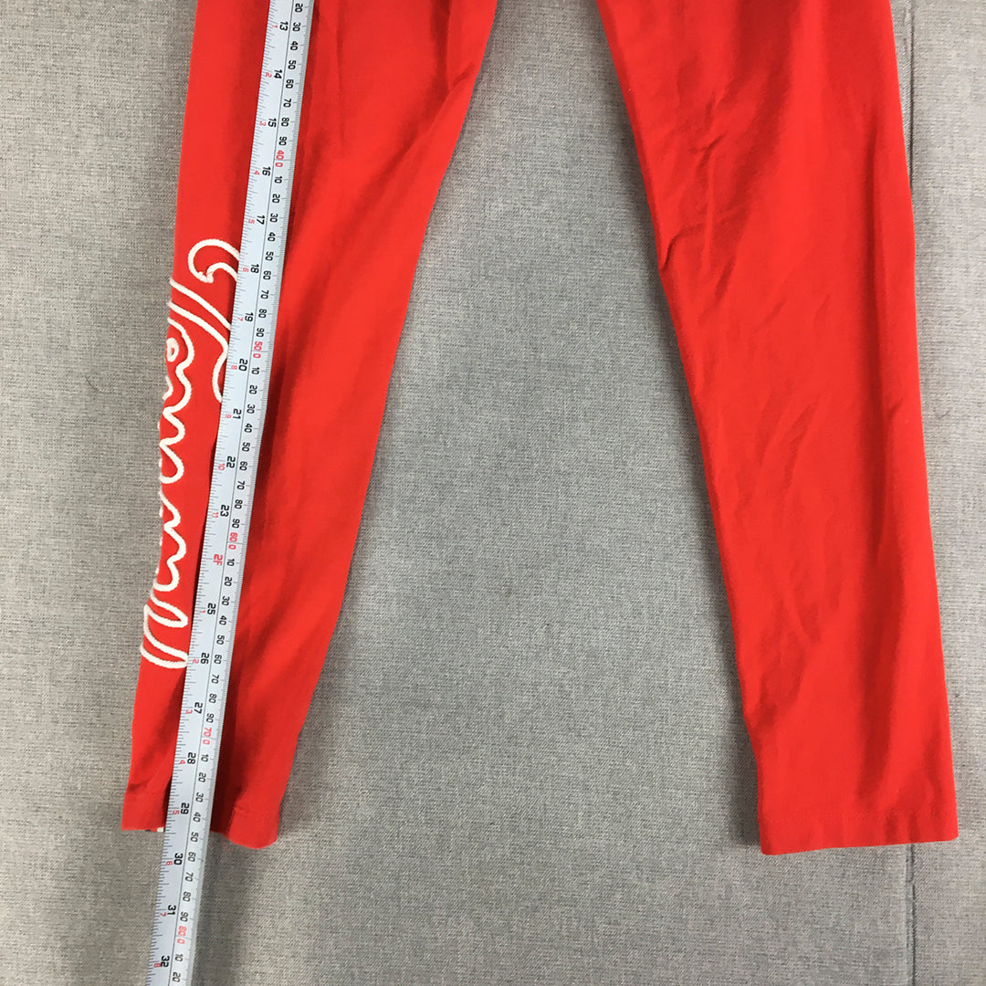 Tommy Hilfiger Kids Girls Leggings Size L (12 - 14 Yrs) Red Activewear Pants