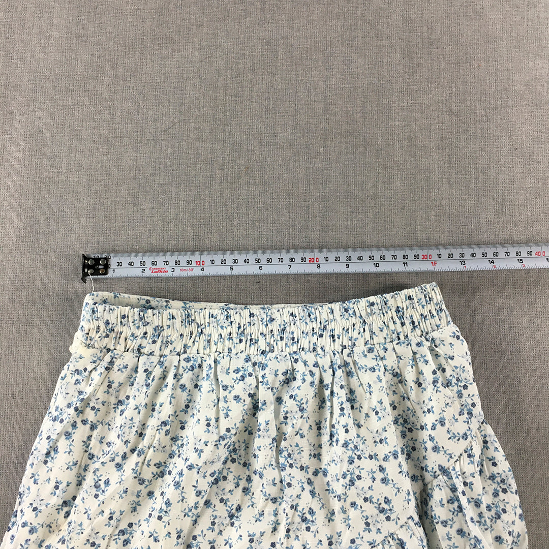 Delilah Womens Linen Mini Skirt Size 6 White Blue Floral