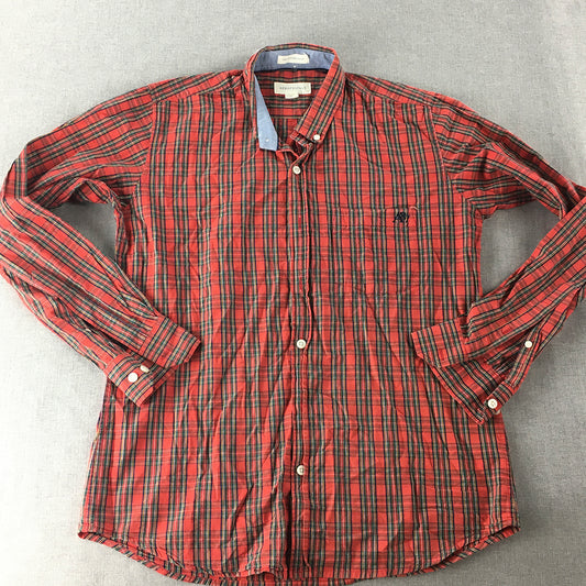 Aeropostale Mens Shirt Size M Red Checkered Long Sleeve Button-Up