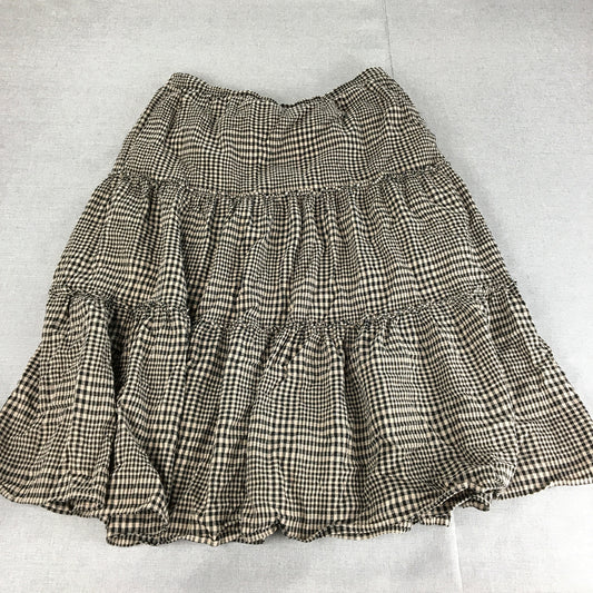 French Connection Womens Tiered A-Line Skirt Size 12 Brown Elastic Waist Check