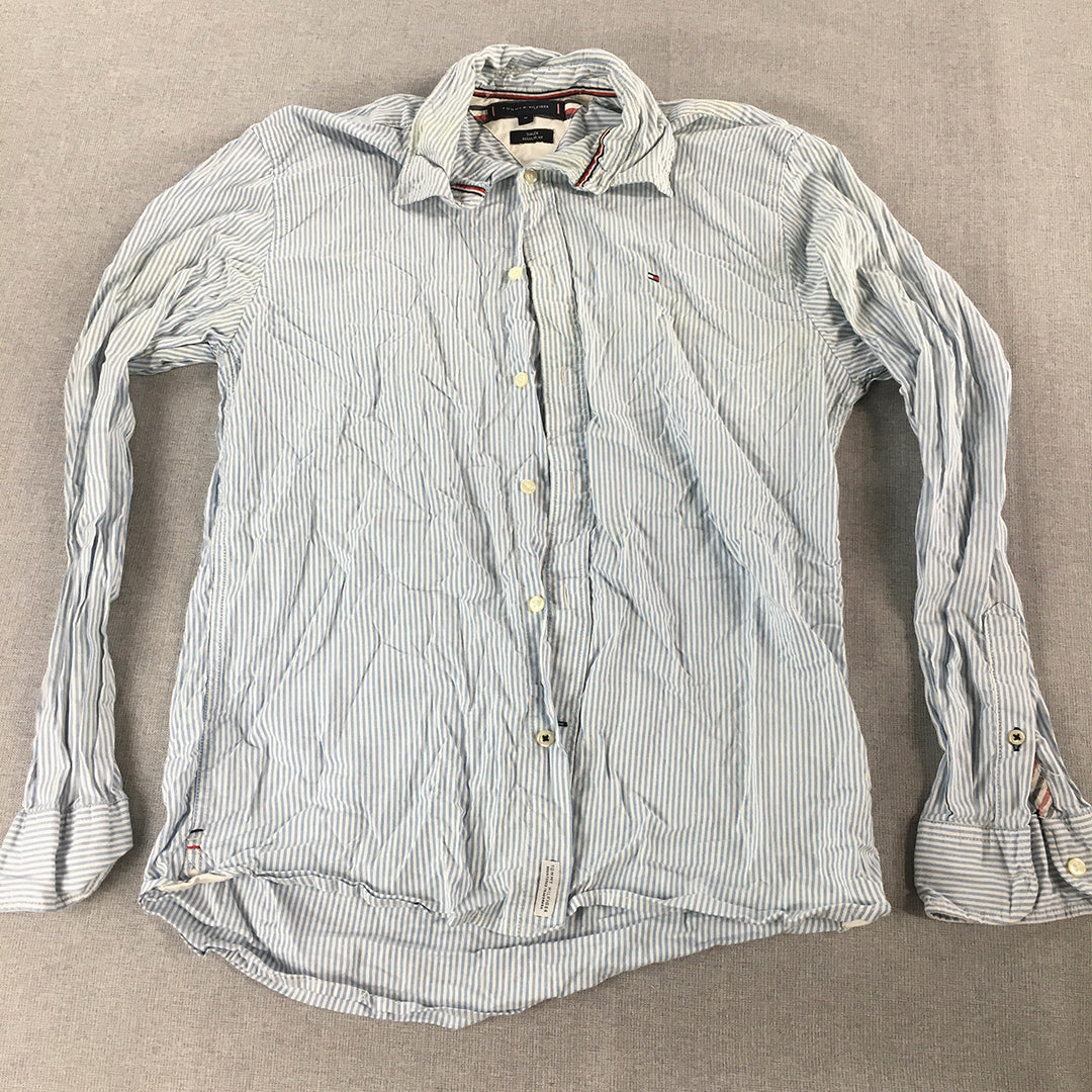 Tommy Hilfiger Mens Shirt Size M Blue Striped Long Sleeve Button-Up Logo