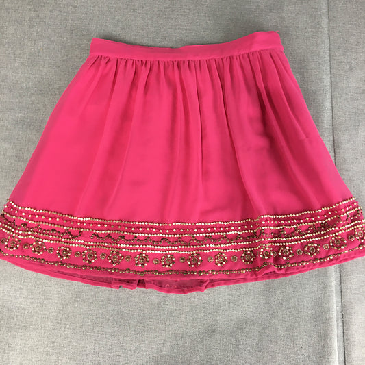 Forever New Womens Mini Skirt Size 8 Pink Pleated Gold Diamante A-Line