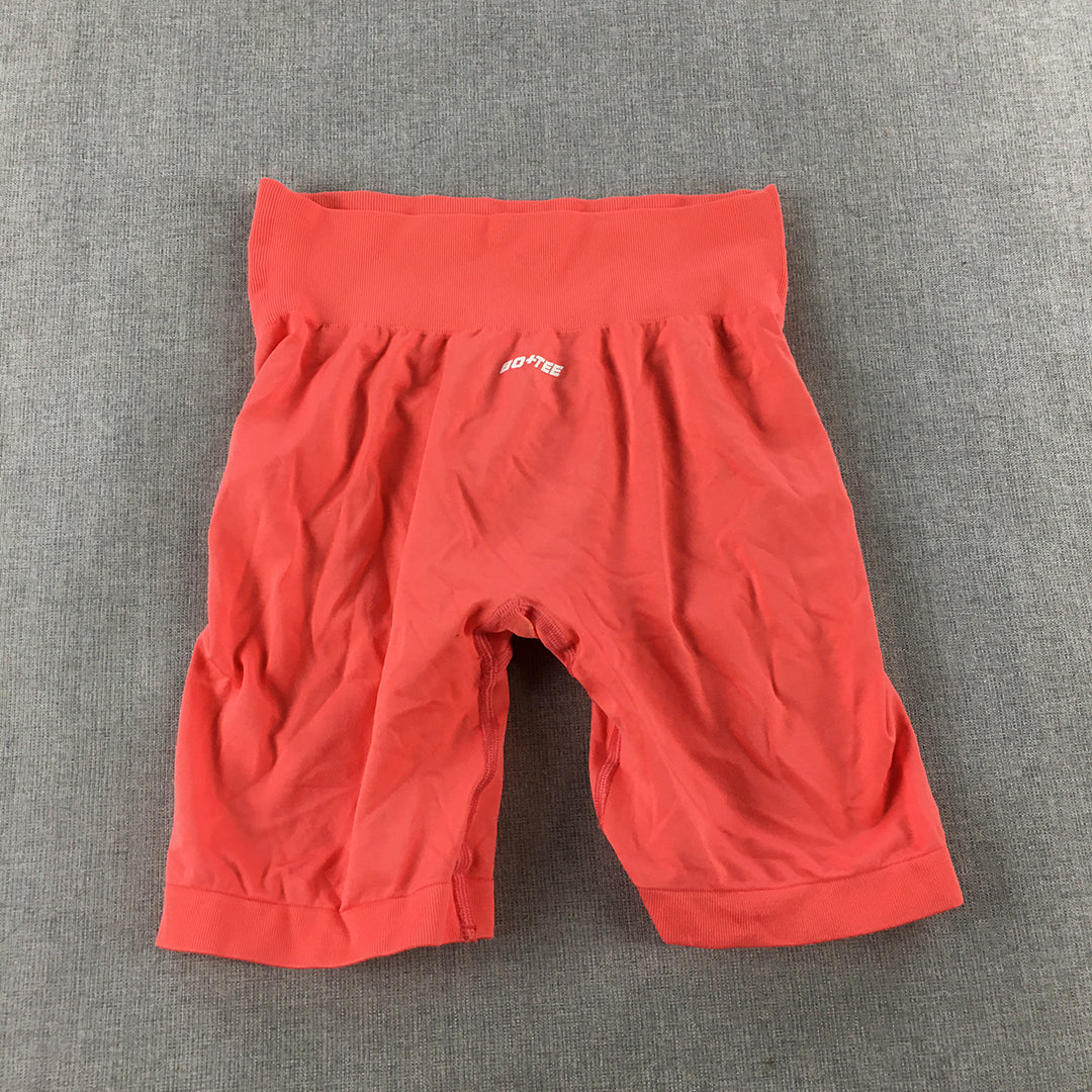 Bo+Tee Womens Bike Shorts Size XS Coral Red Scrunch Short Leggings