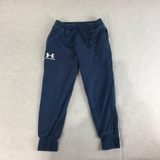 Under Armour Kids Boys Tracksuit Pants Youth Size S Blue Logo Drawstring Jogger