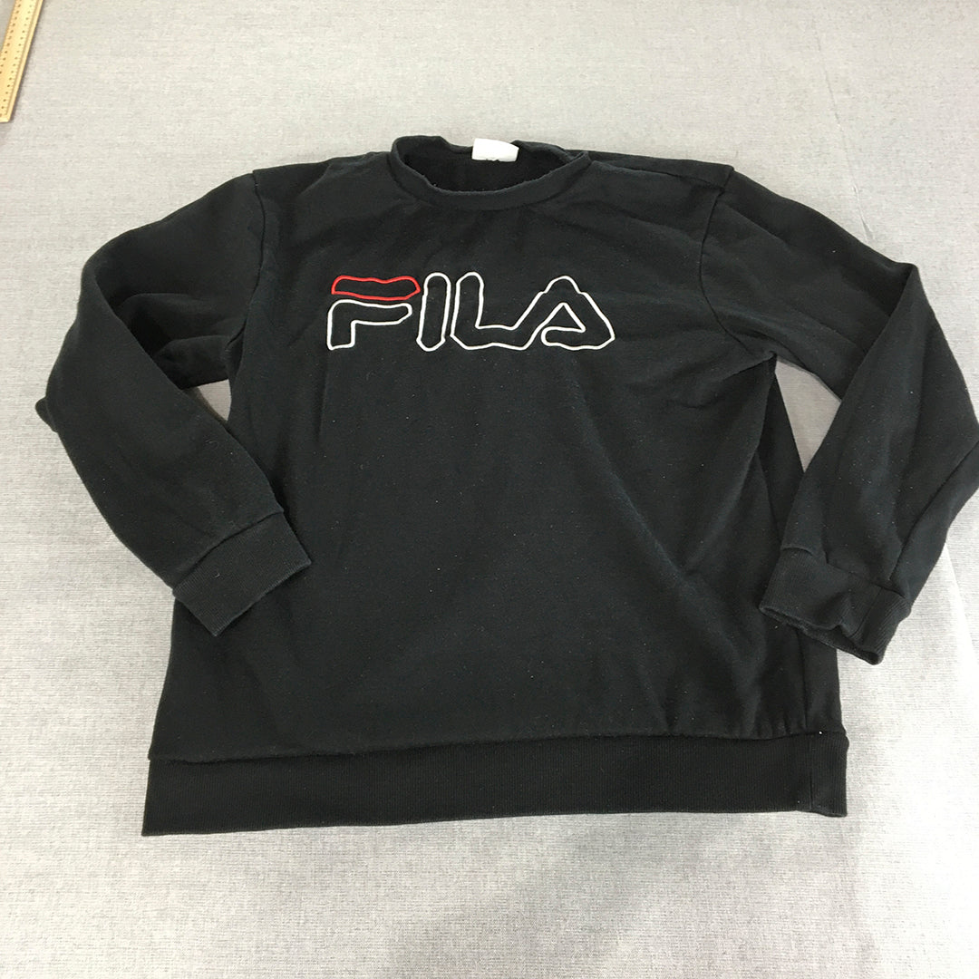 FILA Mens Sweater Size M Black Big Embroidered Logo Crew Neck Jumper