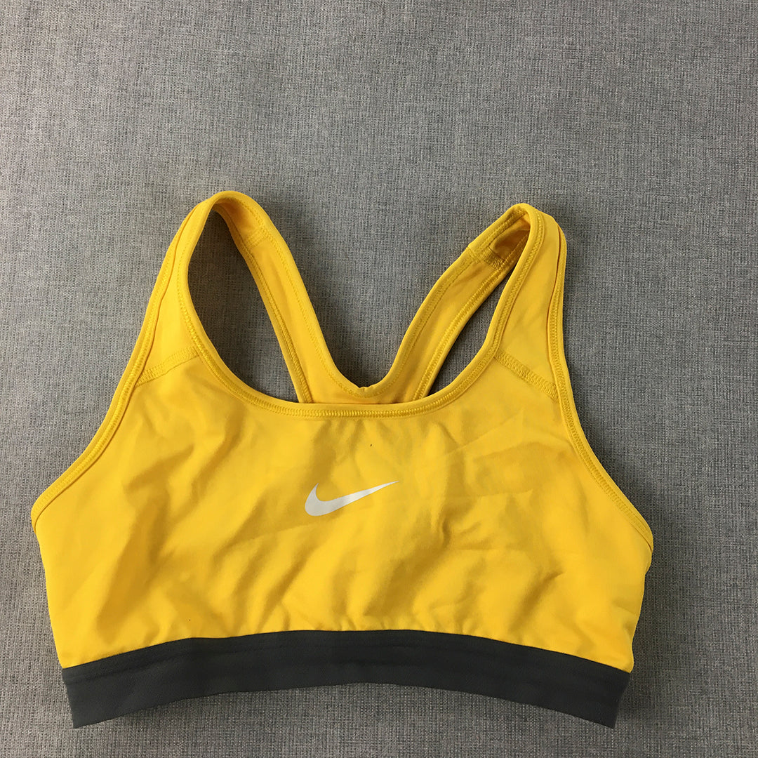 Nike Womens Sports Bra Size S Yellow Swoosh Logo Cropped Top