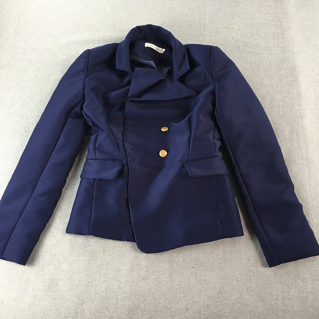 Slide Show Womens Pea Coat Size 12 Blue Double Breasted Collared Jacket