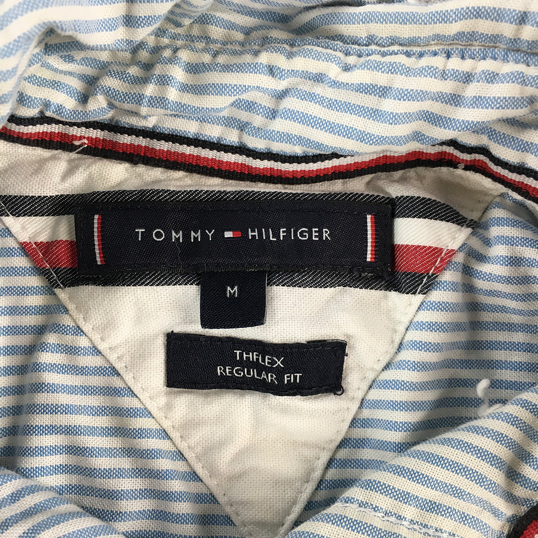 Tommy Hilfiger Mens Shirt Size M Blue Striped Long Sleeve Button-Up Logo