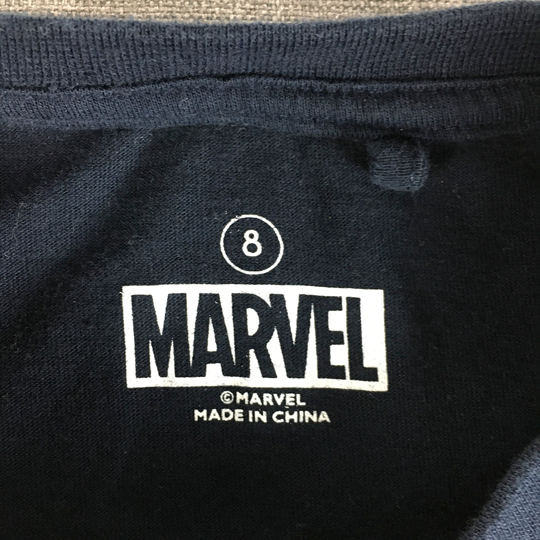 Marvel Kids Boys T-Shirt Size 8 Navy Blue Logo Short Sleeve Top