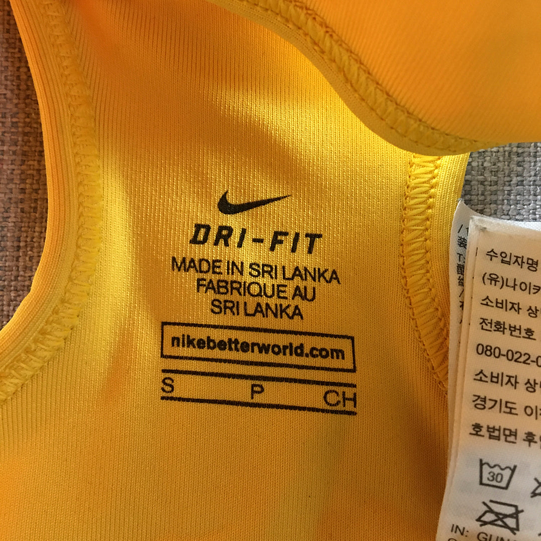 Nike Womens Sports Bra Size S Yellow Swoosh Logo Cropped Top