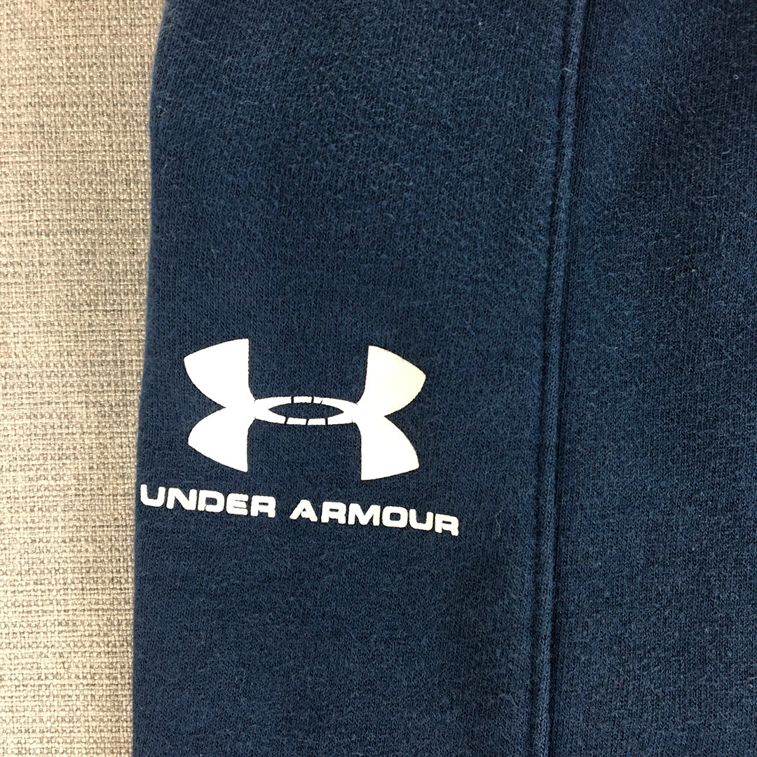 Under Armour Kids Boys Tracksuit Pants Youth Size S Blue Logo Drawstring Jogger