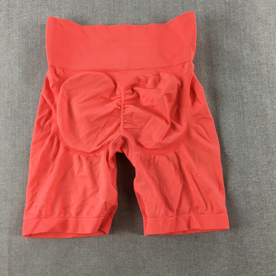 Bo+Tee Womens Bike Shorts Size XS Coral Red Scrunch Short Leggings