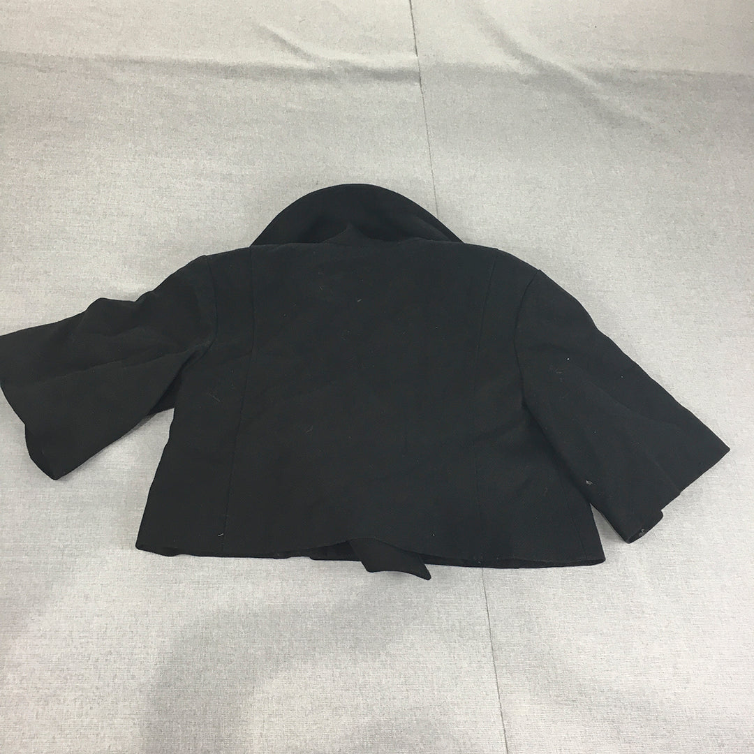 Seduce Womens Cropped Wool Jacket Size 10 Black Double Breasted Collared Parka