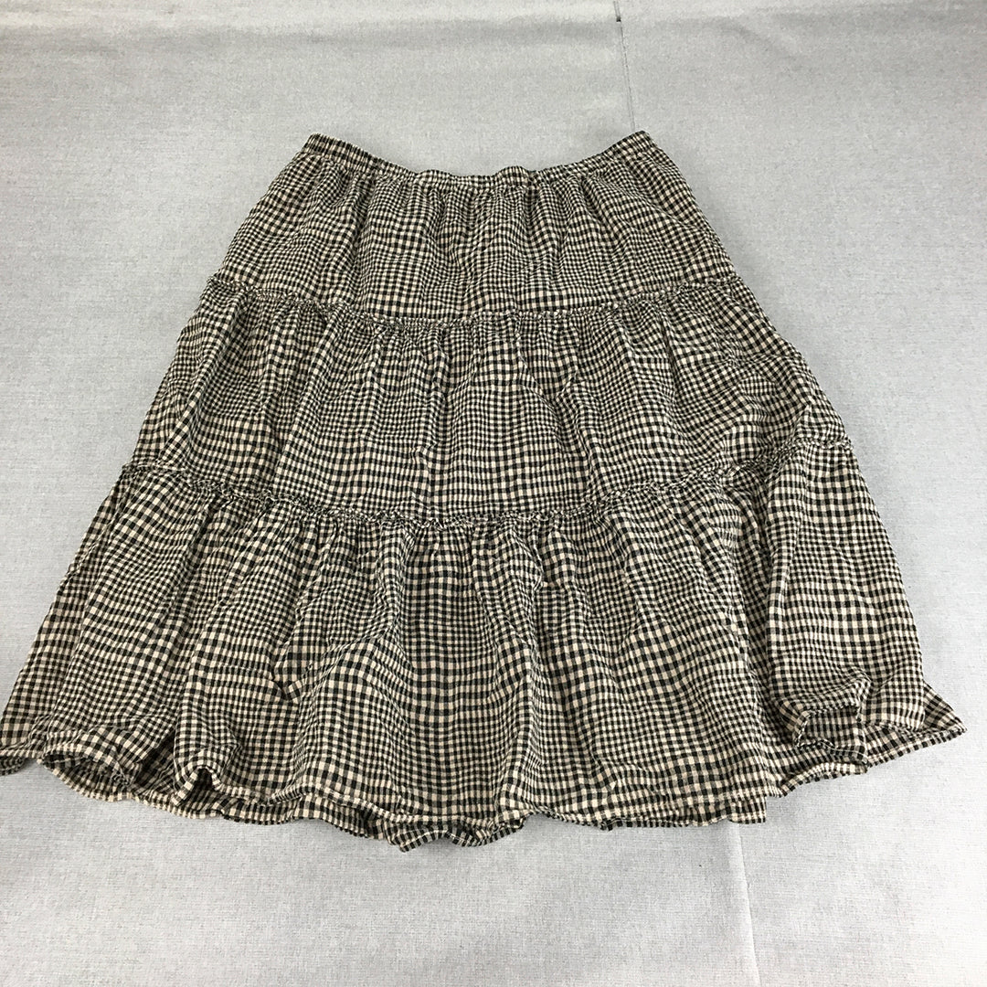 French Connection Womens Tiered A-Line Skirt Size 12 Brown Elastic Waist Check