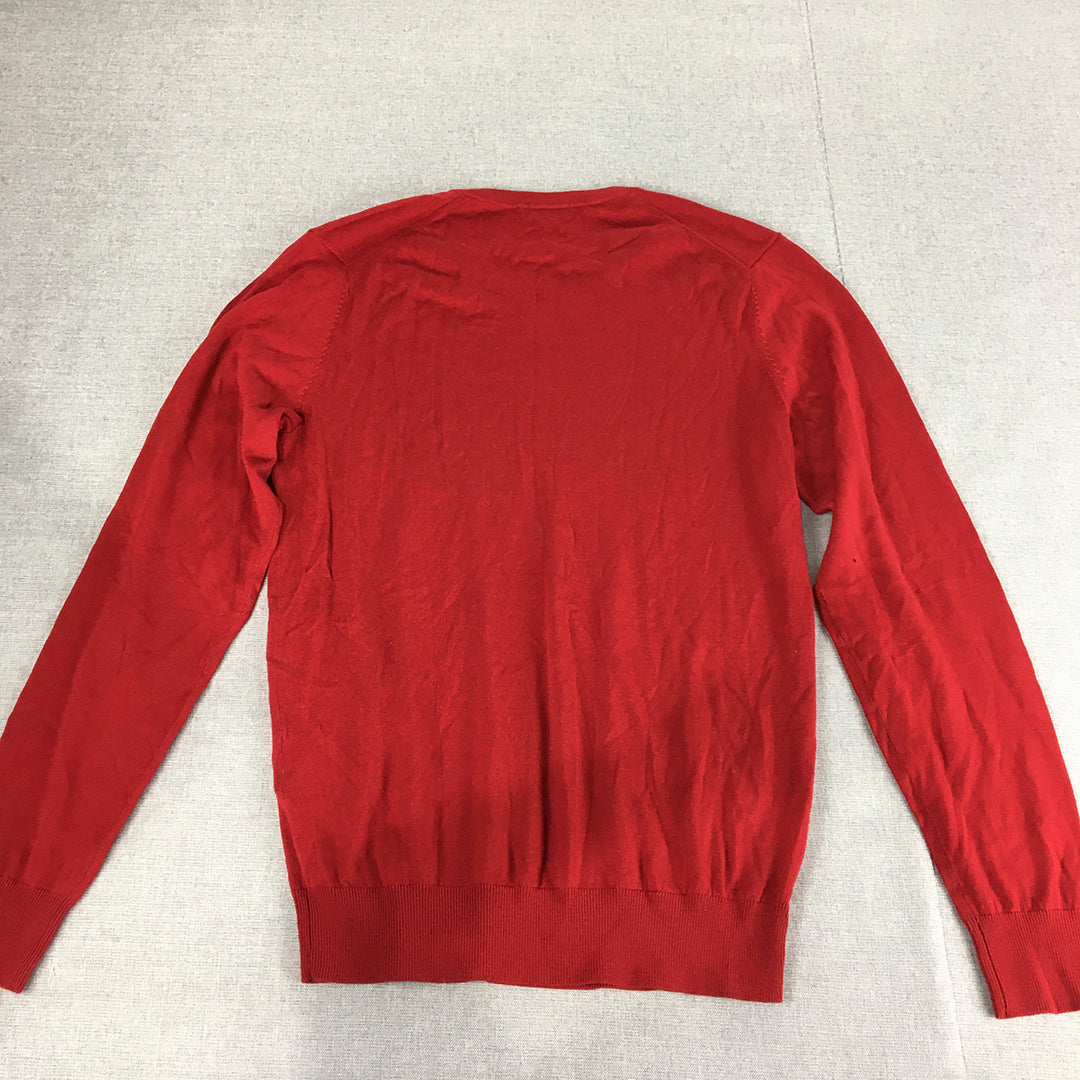 Uniqlo Mens Wool Sweater Size S Red V-Neck Pullover Jumper