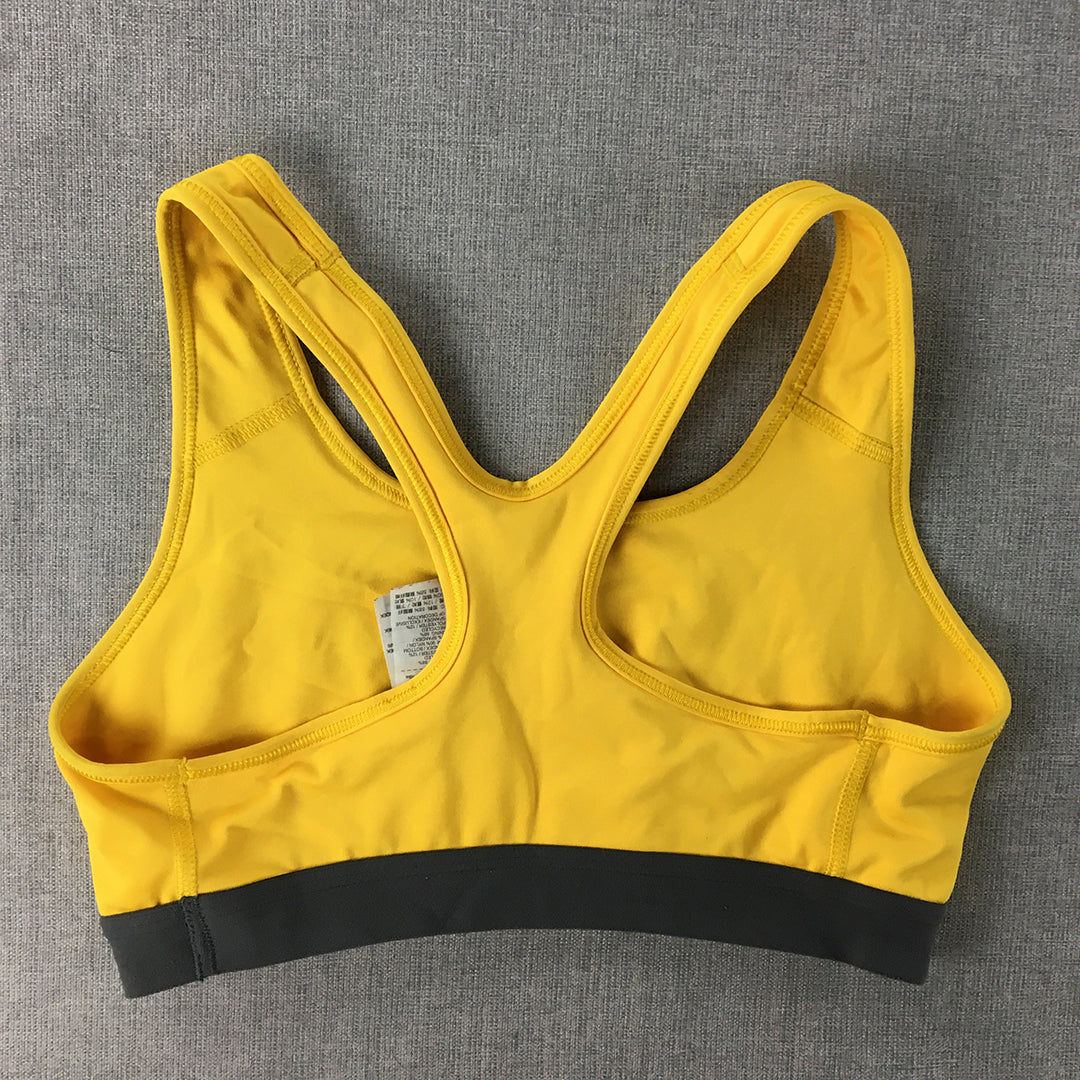 Nike Womens Sports Bra Size S Yellow Swoosh Logo Cropped Top