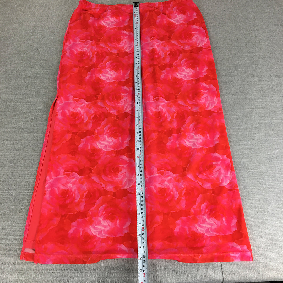 Luck & Trouble Womens Maxi Skirt Size 16 Red Pink Floral A-Line