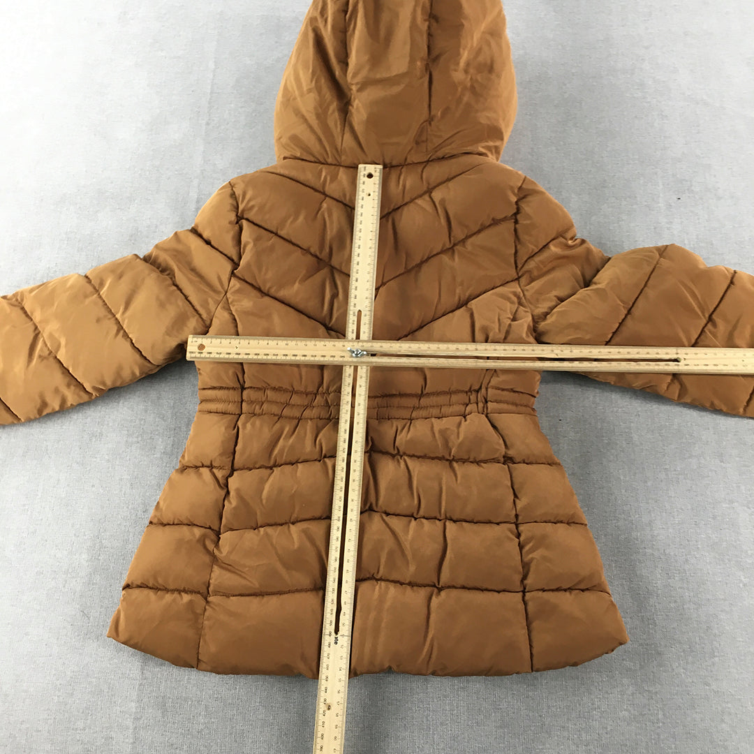 Zara Kids Girls Sherpa Lined Puffer Jacket Size 10 Brown Zip-Up Coat