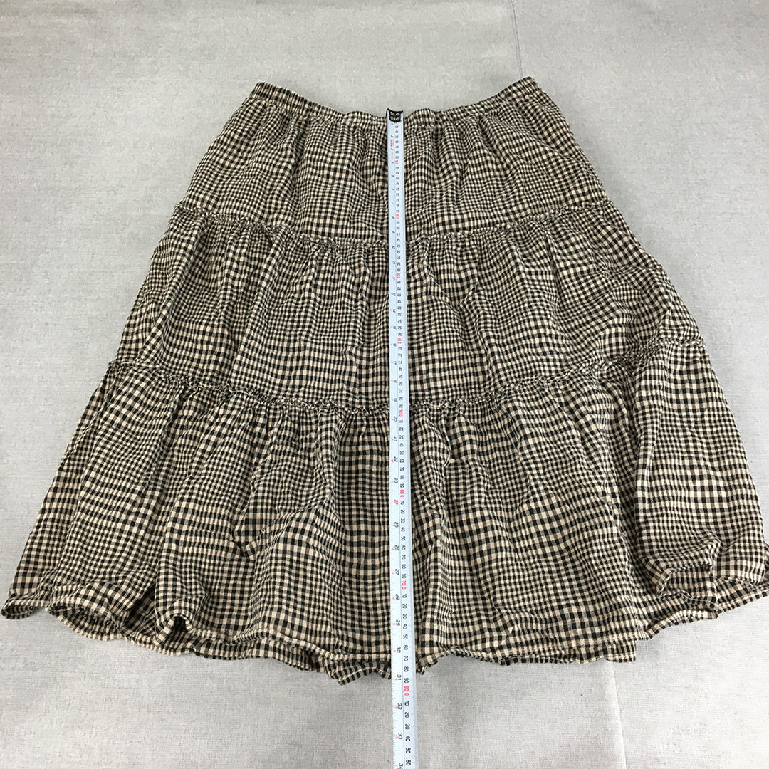 French Connection Womens Tiered A-Line Skirt Size 12 Brown Elastic Waist Check