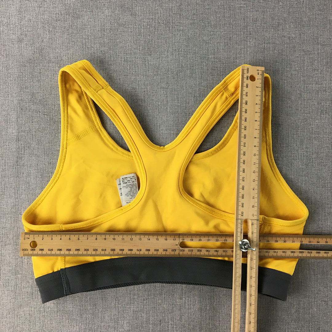 Nike Womens Sports Bra Size S Yellow Swoosh Logo Cropped Top