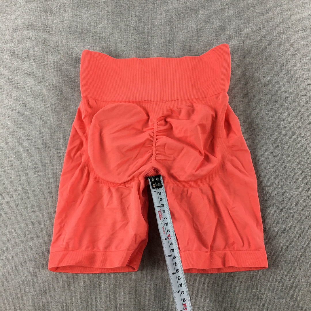 Bo+Tee Womens Bike Shorts Size XS Coral Red Scrunch Short Leggings