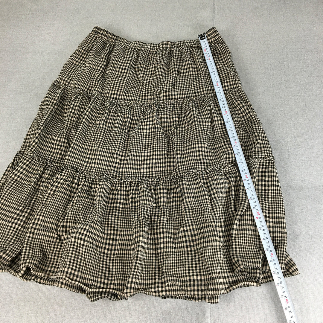 French Connection Womens Tiered A-Line Skirt Size 12 Brown Elastic Waist Check