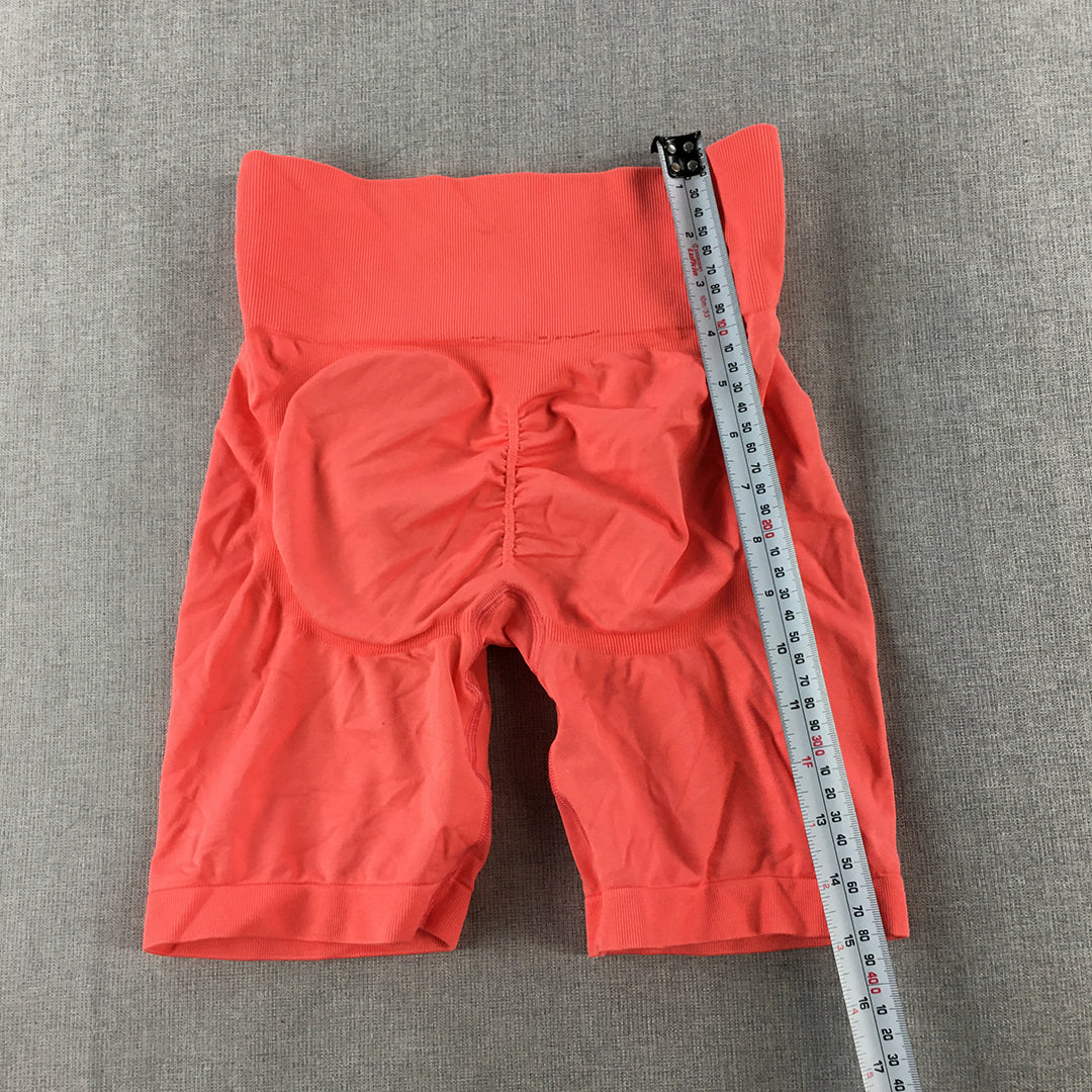 Bo+Tee Womens Bike Shorts Size XS Coral Red Scrunch Short Leggings