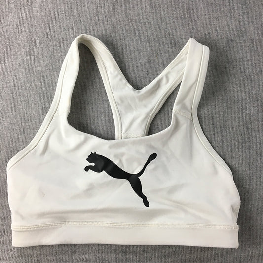 Puma Womens Sports Bra Size S White Big Logo Cropped Top