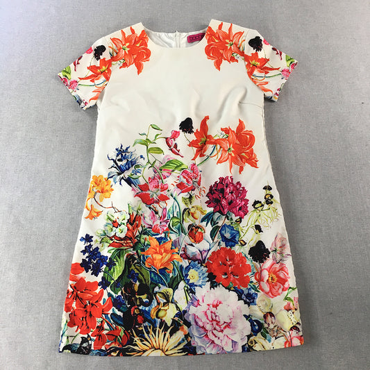 Boohoo Womens Mini Dress Size 8 White Floral Short Sleeve A-Line