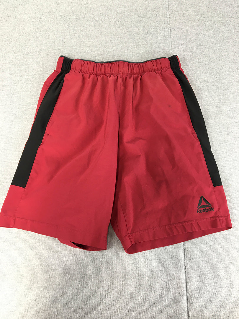 Reebok Mens Shorts Size S Red Logo Elastic Waist Pockets Speedwick Running