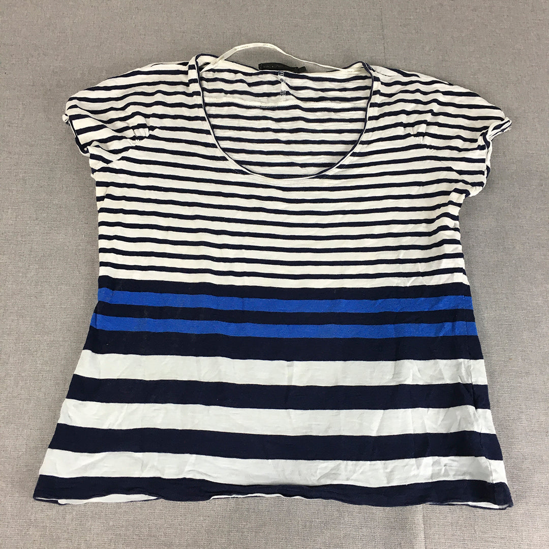 David Lawrence Womens Top Size M White Blue Striped Short Sleeve T-Shirt