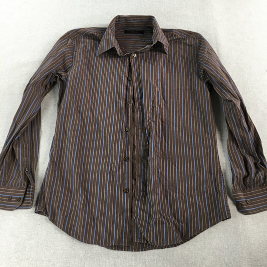 Axist Mens Shirt Size S Brown Striped Long Sleeve Button-Up Collared