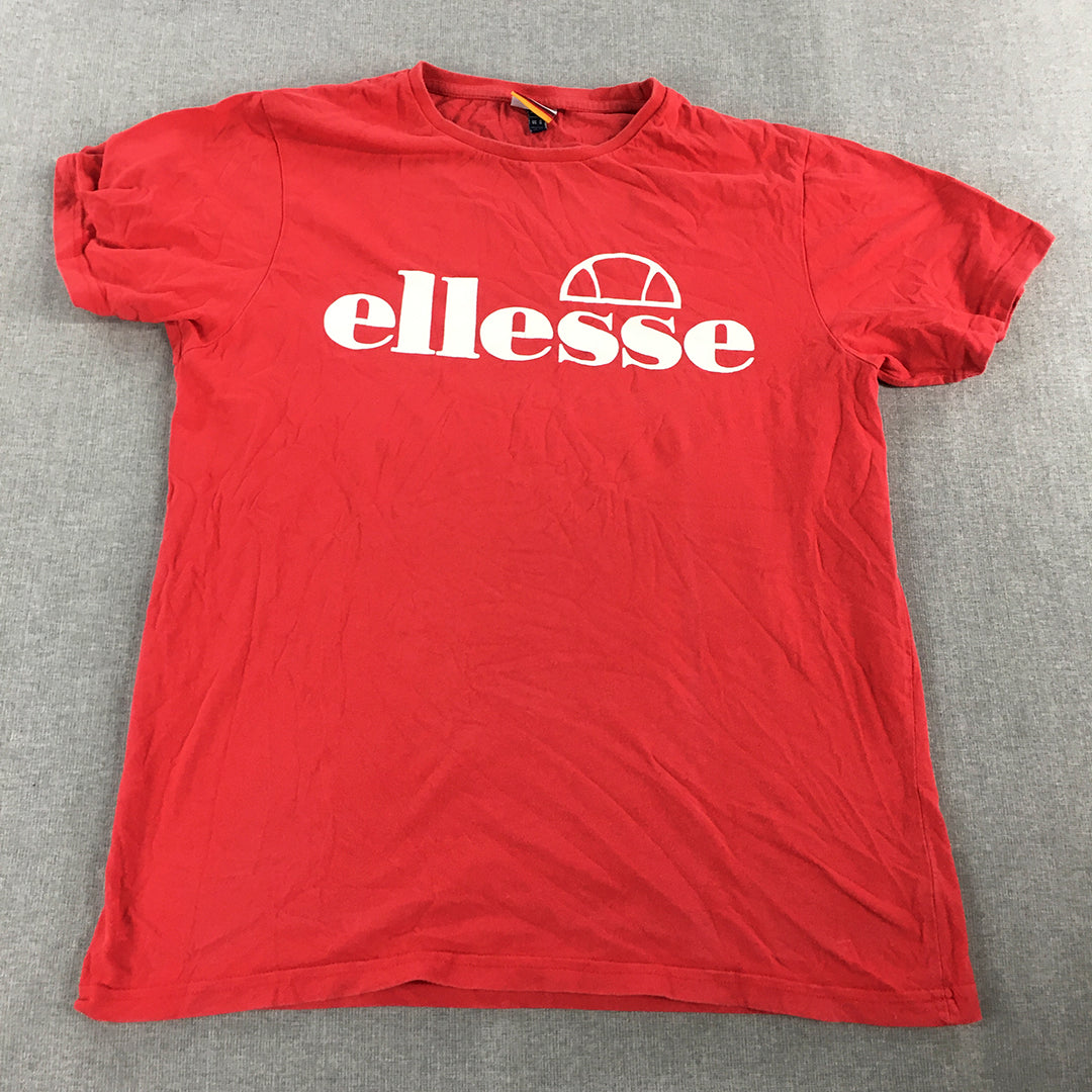 Ellesse Womens T-Shirt Size 12 Red Big Logo Short Sleeve Crew Neck Top