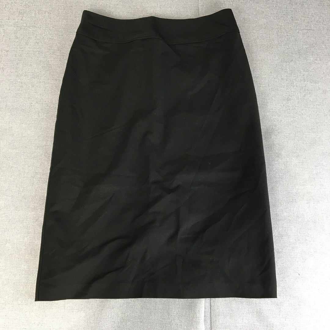 Veronika Maine Womens Midi Skirt Size 8 Black Pencil Straight