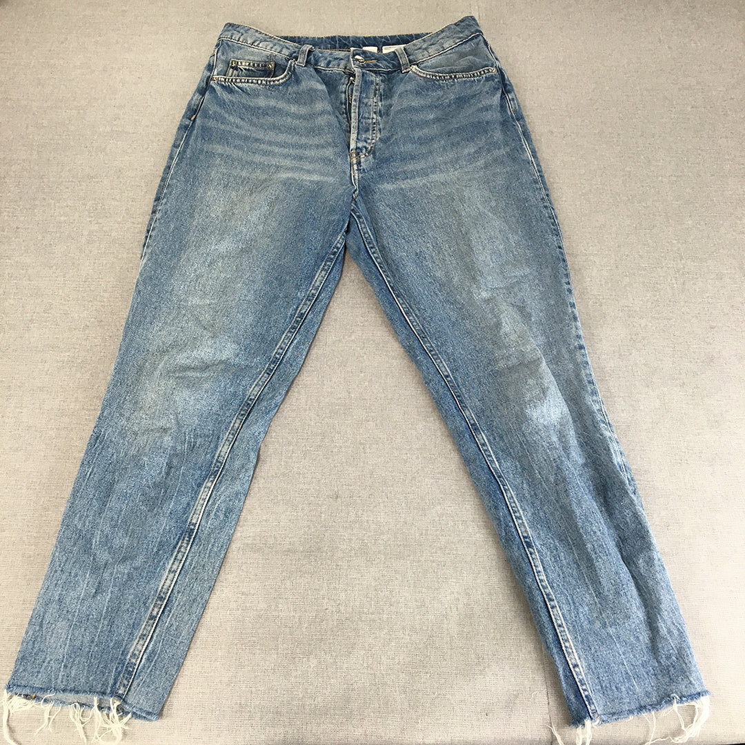 H&M Womens Jeans Size 14 Blue Light Wash Slim Straight Raw Hem Denim