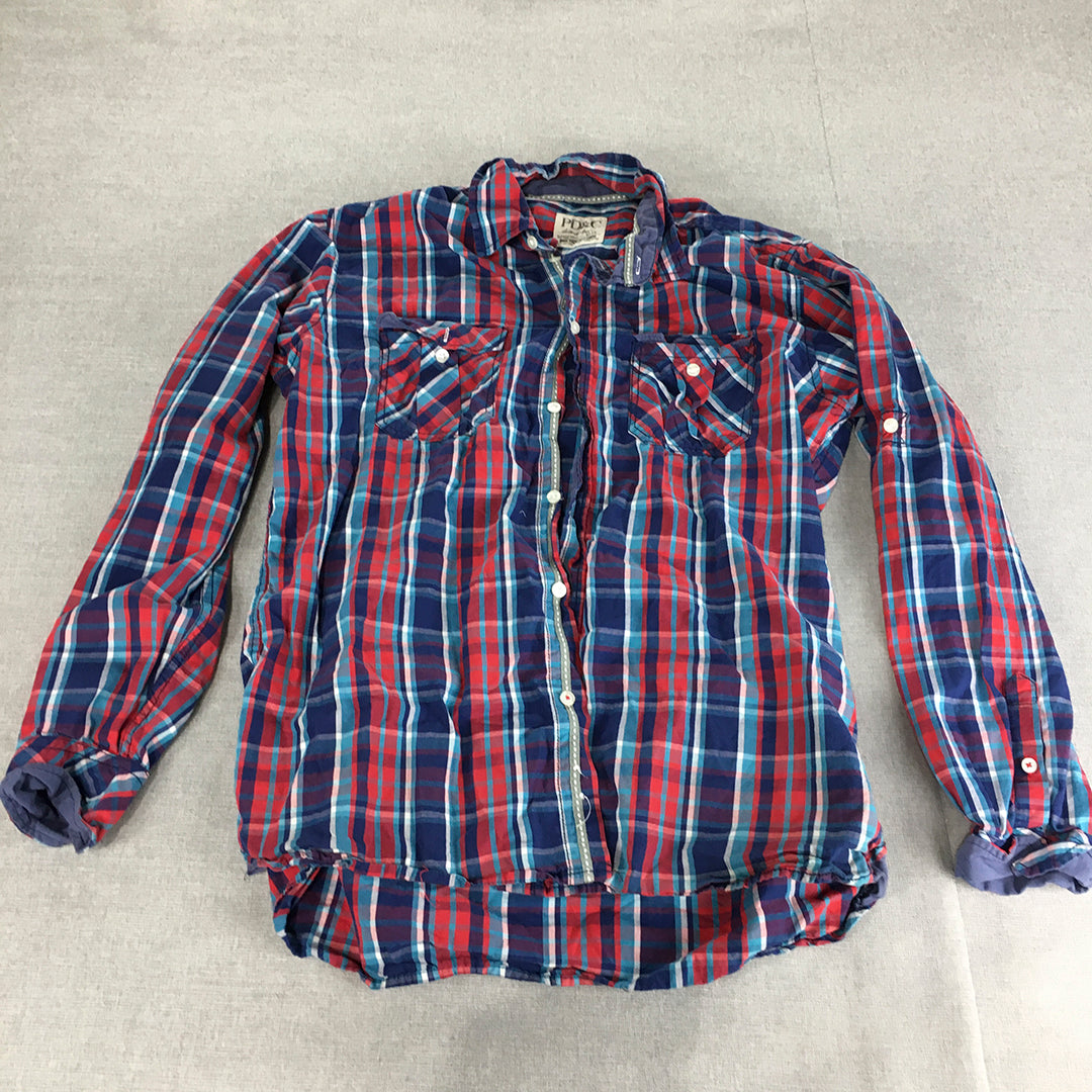 Paper Denim & Cloth Mens Shirt Size L Blue Red Checkered Button-Up PD&C