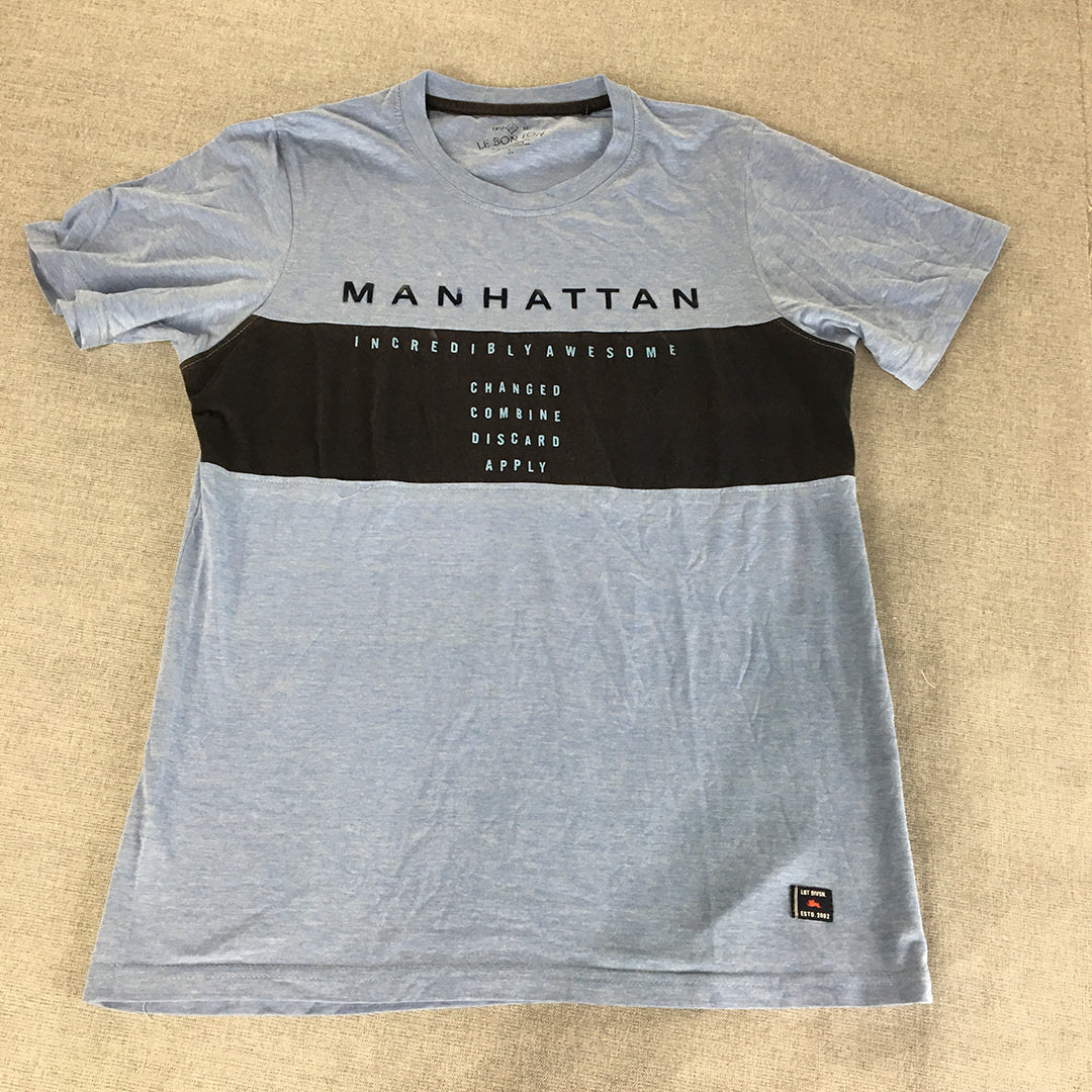 Le Bon Ton Mens T-Shirt Size L Slim Fit Blue Manhattan New York Short Sleeve