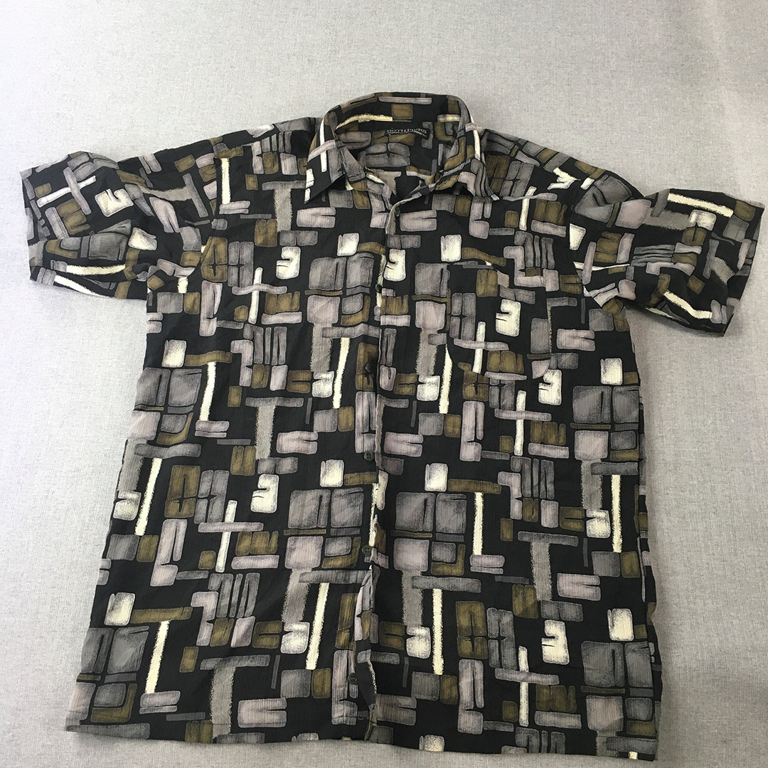 Vintage 90s Both Piers Mens Shirt Size L Black Abstract Geometric Hawaiian Funky