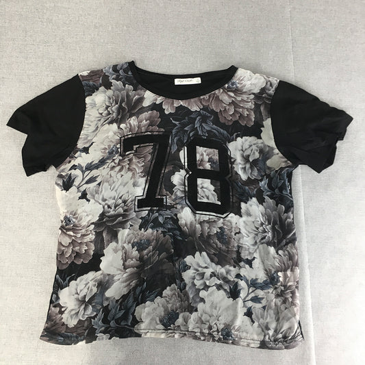 Paper Scissors Womens T-Shirt Size 8 Black Floral Short Sleeve Top