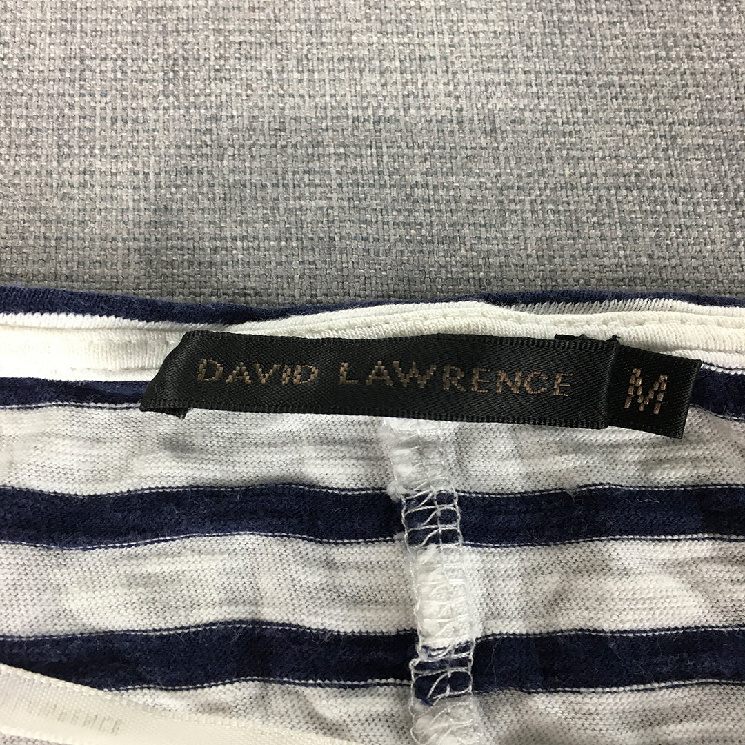 David Lawrence Womens Top Size M White Blue Striped Short Sleeve T-Shirt