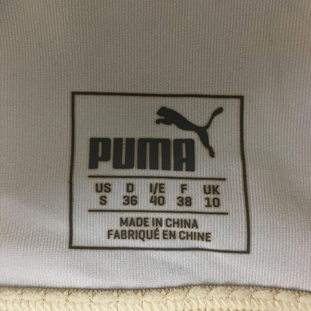 Puma Womens Sports Bra Size S White Big Logo Cropped Top